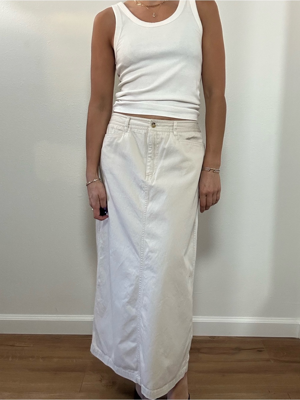 Rafaella Vintage 90's Beige Tan Mid Rise Straight Midi Skirt Belt Loops Size S